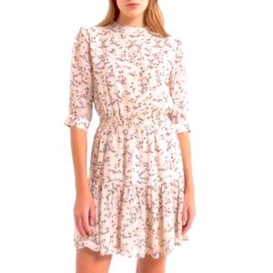 Sessun Jenna Beige Dress Floral Leaf Print Size Large